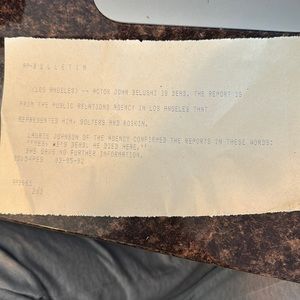 1982 AP news release of John Belushi’s death.